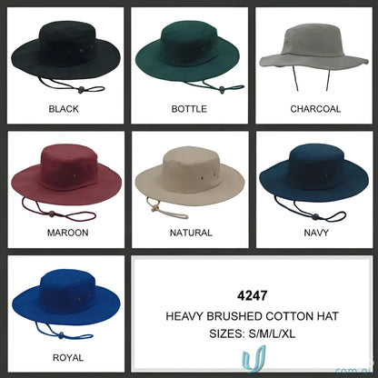 Assorted heavy brushed cotton hats perfect for high quality printing and style
