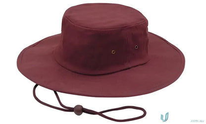 Maroon wide-brimmed sun hat from Brushed Heavy Cotton Hat with high quality printing