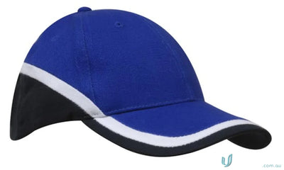 Brushed heavy cotton baseball cap in blue black with white stripe for stylish look