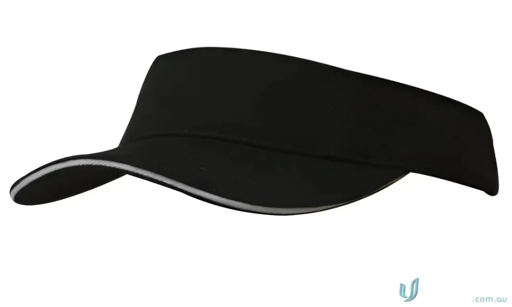 Black visor with white trim from Brushed Heavy Cotton Visor, perfect for workwear and uniforms