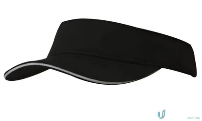 Black visor with white trim from Brushed Heavy Cotton Visor, perfect for workwear and uniforms
