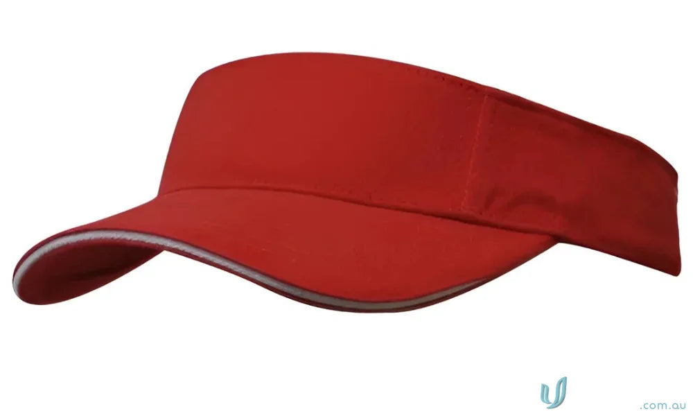 Red visor with white trim for work uniforms and workwear from Brushed Heavy Cotton