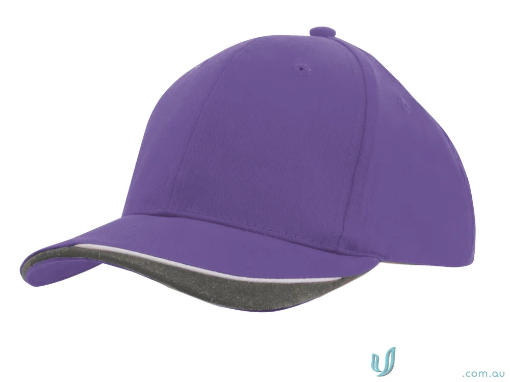 Purple baseball cap with gray brim from high stock range, featuring wide inch days design