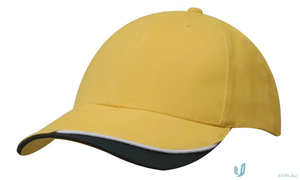 Yellow baseball cap with dark brim in Brushed Heavy Cotton, high stock range style