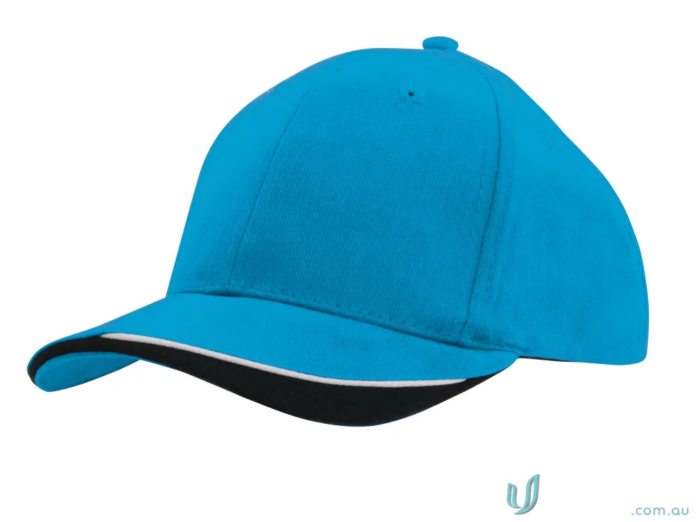 Turquoise baseball cap with black and white trim from Brushed Heavy Cotton high stock range