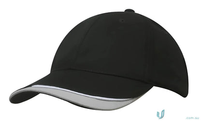 Black baseball cap with silver contour trim in brushed heavy sports cotton