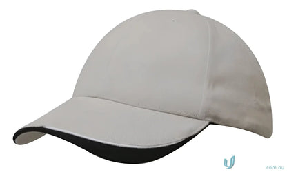 Gray baseball cap with black contour trim in brushed heavy sports twill fabric