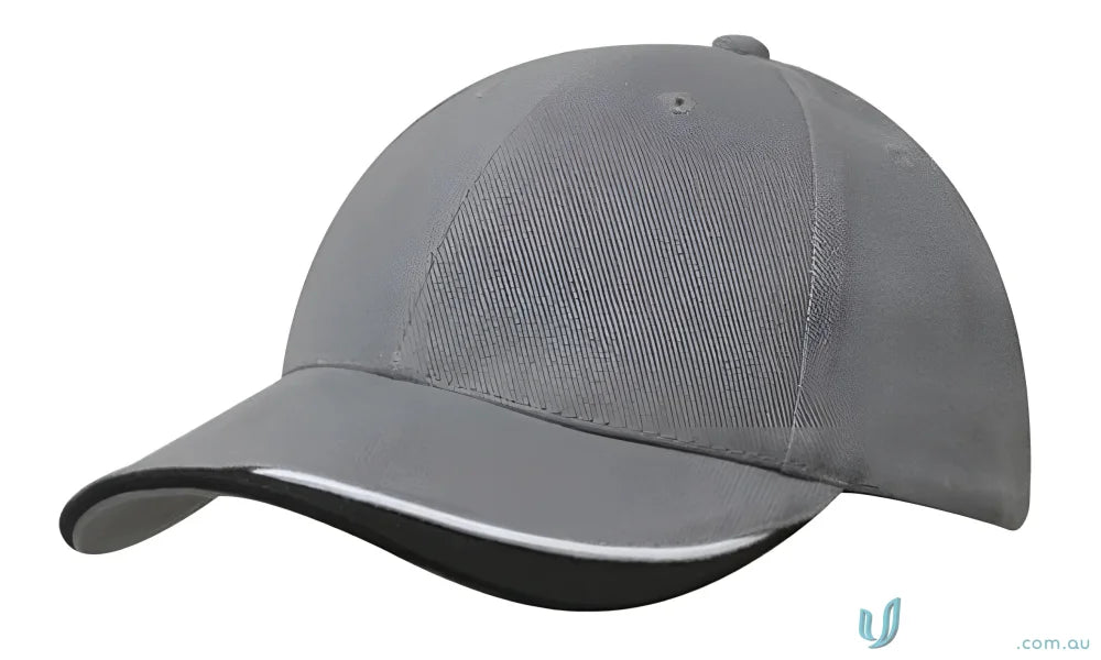 Gray baseball cap with brushed heavy sports twill and contour trim design