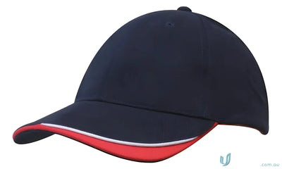 Navy and red baseball cap with brushed heavy sports cotton and contour trim