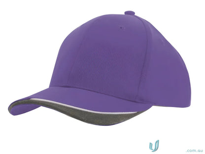Purple baseball cap in brushed heavy sports cotton with contour trim and indented peak