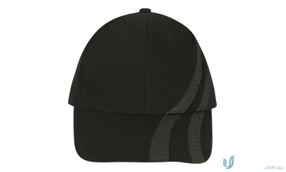 Black baseball cap with gray stripes from Wide Stock Brushed Heavy Cotton Tyre Tracks