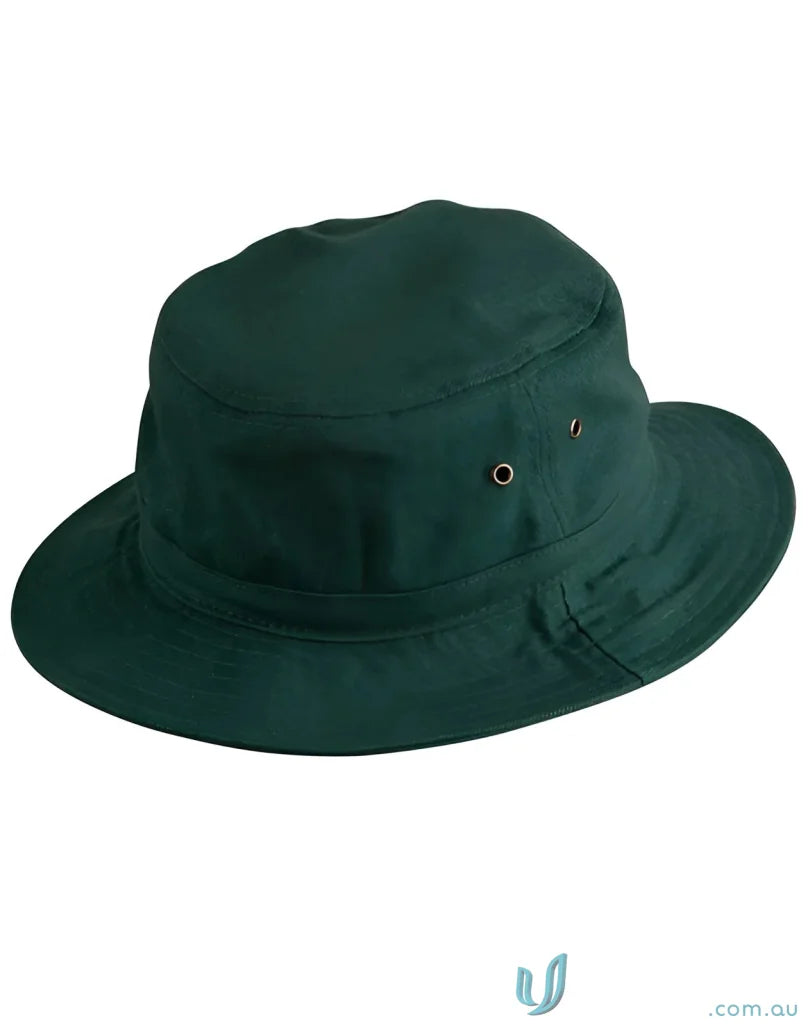 Green canvas bucket hat with heavy brushed cotton in the Winning Spirit Bucket collection