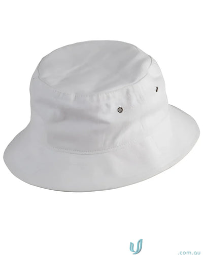White bucket hat made of heavy brushed cotton from the Winning Spirit Bucket collection