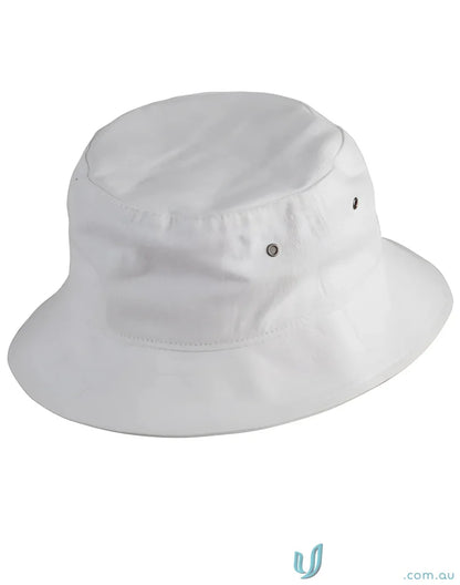 White bucket hat made of heavy brushed cotton from the Winning Spirit Bucket collection