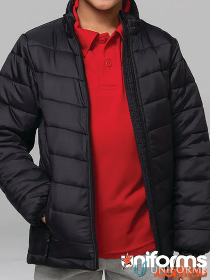 Black Puffer Jacket from BULLER KIDS JACKETS, perfect for outdoor workwear and uniforms