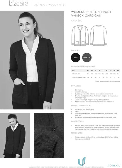 Women’s navy or charcoal merino wool knit Button Front Cardigan CK045LC