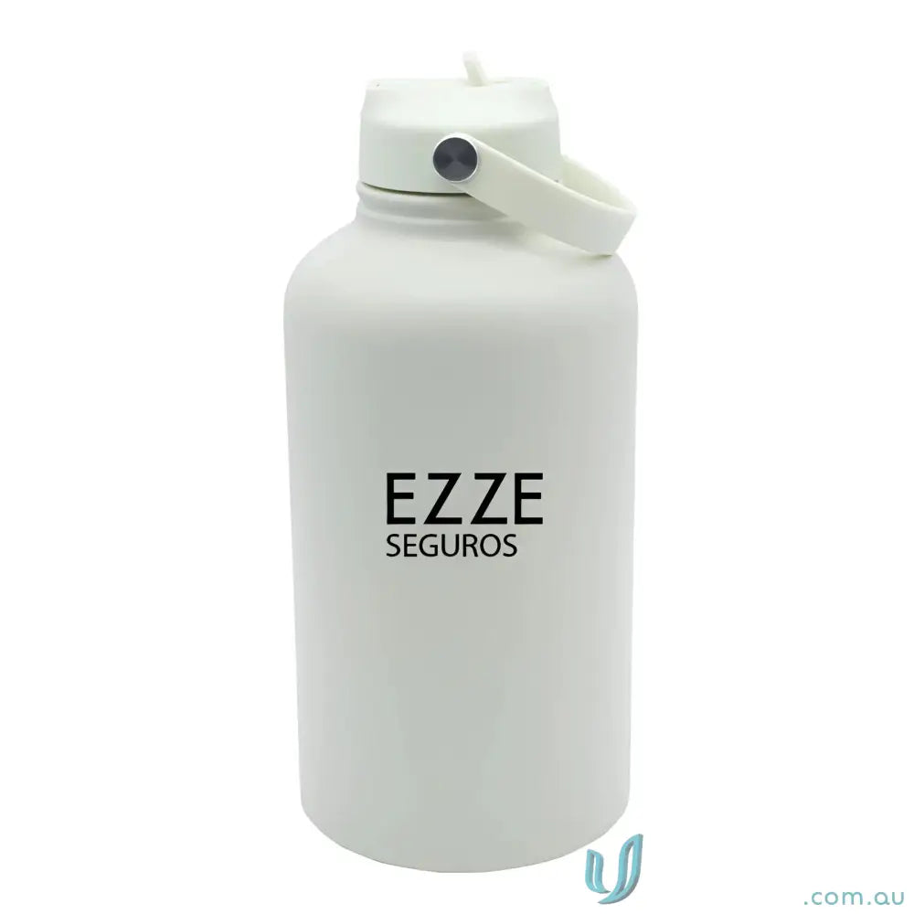 White stainless steel insulated drink bottle with handle from Byron stylish hydration solution