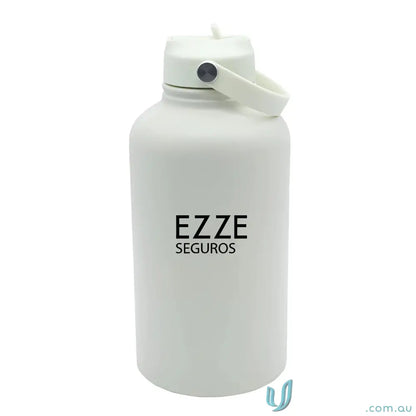 White stainless steel insulated drink bottle with handle from Byron stylish hydration solution