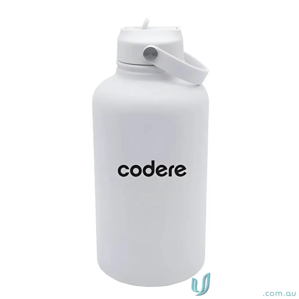 White stainless steel insulated drink bottle with handle from Byron for stylish hydration