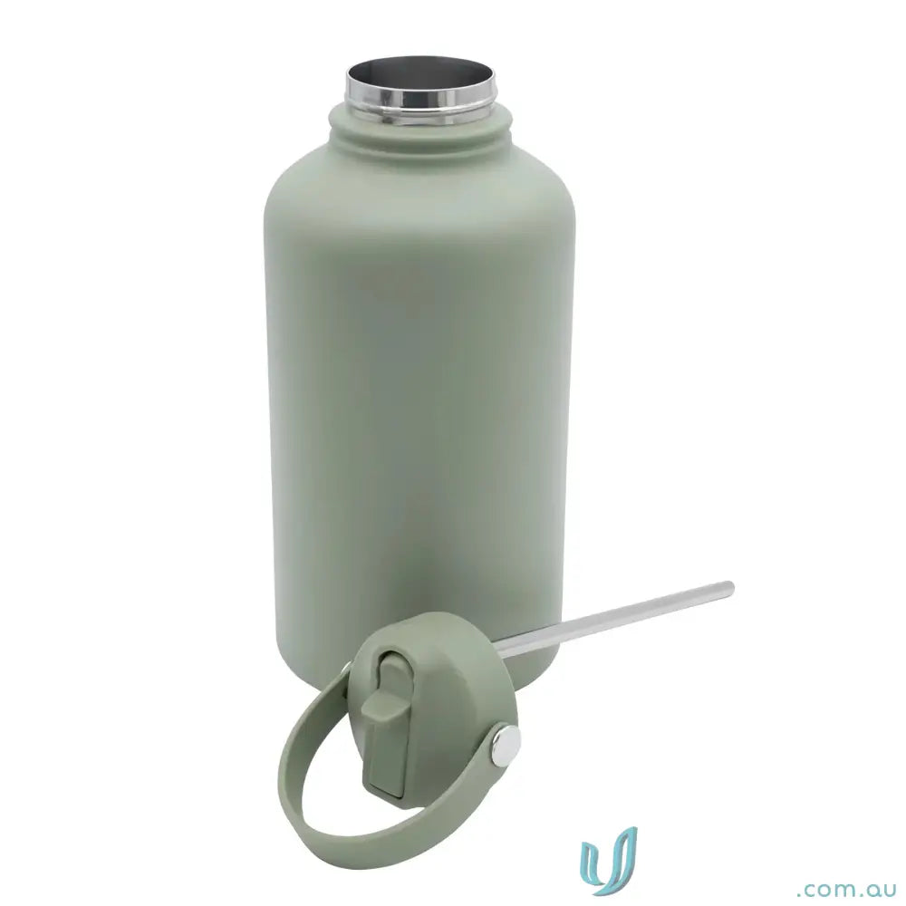 Sage green stainless steel insulated drink bottle with straw for stylish hydration on-the-go