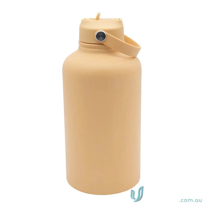 Peach-colored stainless steel insulated drink bottle with handle for stylish hydration on-the-go