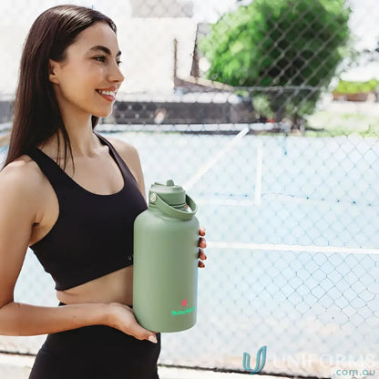 Green stainless steel insulated drink bottle from Byron 1.8L stylish hydration solution