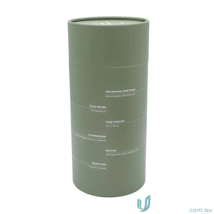 Cylindrical green stainless steel insulated drink bottle for stylish hydration on the go
