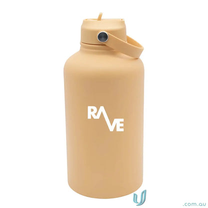 Beige stainless steel insulated drink bottle with handle, a stylish hydration solution on-the-go