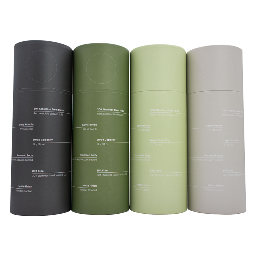 Byron 1L stainless steel insulated bottle with bamboo charcoal fresheners, integrated carry handle & stainless steel straw