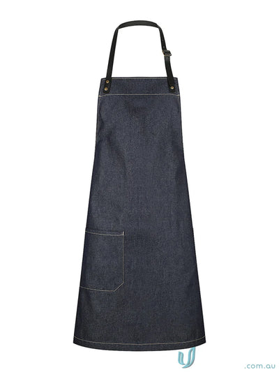 Indigo denim Byron Apron with chest strap and front pocket, perfect for uniforms