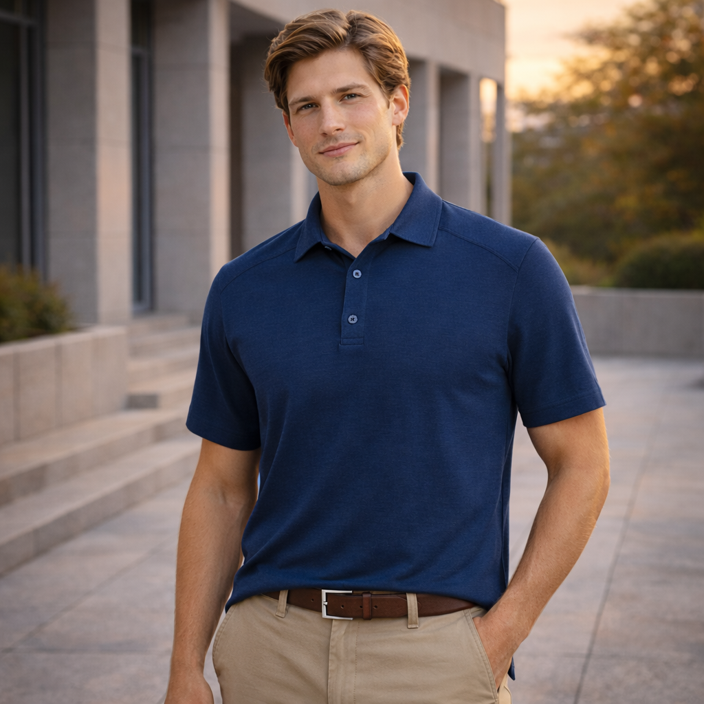 Mens Byron Polo navy blue short sleeve tailored fit Biz Collection Byron