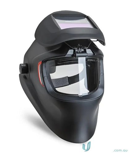 Black welding hood with protective visor, part of CA-29 Evolve Welding hood with ADF V9-13 uniforms