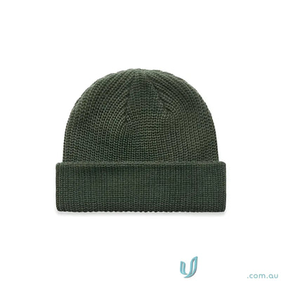 Dark green AS Colour Cable Beanie with folded brim, fisherman style, size fits all