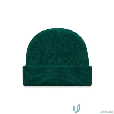 Dark green AS Colour Cable Beanie with folded brim, fisherman style, size fits well