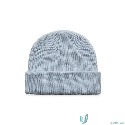 Light blue ribbed knit beanie with folded brim, fisherman style, fits all sizes