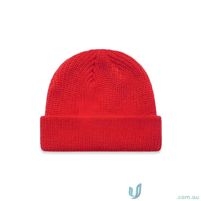 Vibrant red AS Colour Cable Beanie 1120 fisherman style with folded cuff and size fits