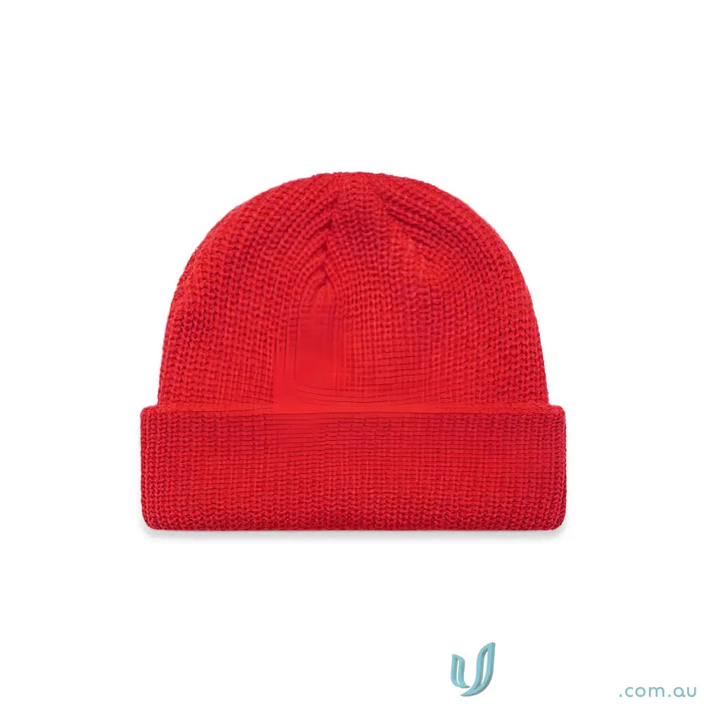 Red knit beanie from AS Colour Cable Beanie 1120 mid-weight acrylic cable beanie collection