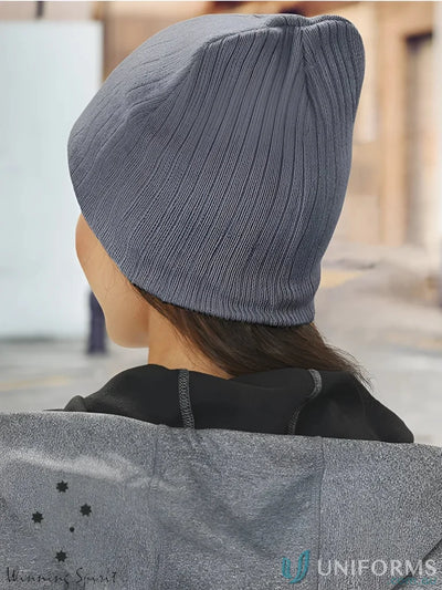 Gray ribbed knit beanie from Winning Spirit Cable Knit Beanie collection for staying warm