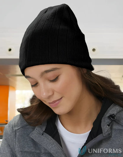 Black knit beanie from Cable Knit Beanie With Fleece Headband, perfect for winning spirit cable realness