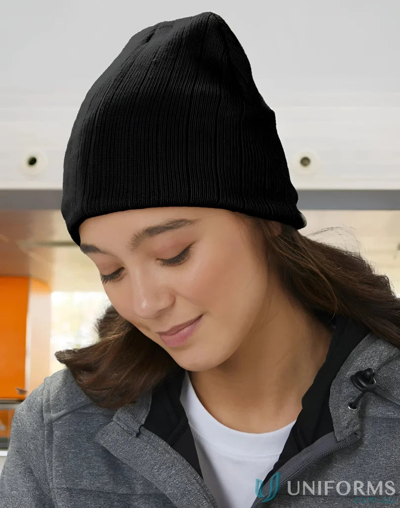 Black knit beanie from Cable Knit Beanie With Fleece Headband, perfect for winning spirit cable realness