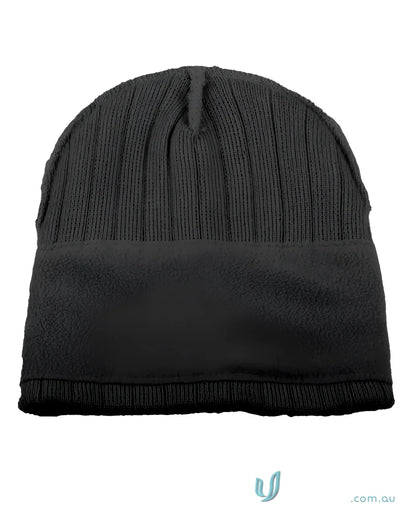 Black cable knit beanie with fleece lining from winning spirit cable ch64 cable knit collection