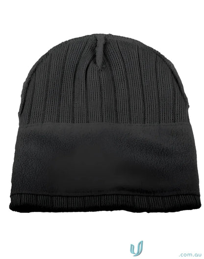 Black cable knit beanie with fleece lining from winning spirit cable ch64 cable knit collection