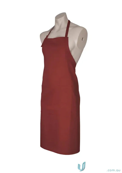 Maroon Cafe Bib Apron on mannequin from Collection Bib Apron BA95 for stylish cooking