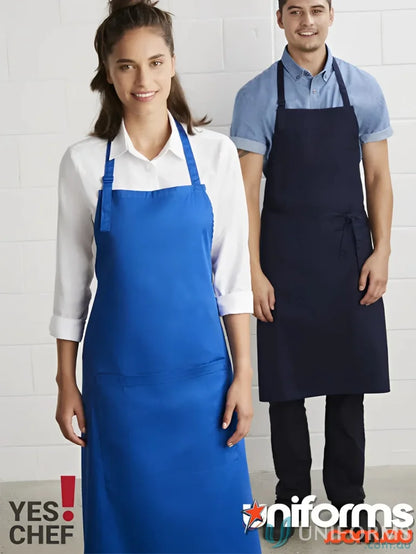 Two people wearing Cafe Bib Apron from our collection bib apron BA95
