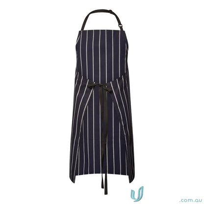 Navy blue and white pinstriped apron with black tie, perfect workwear for cafes and uniforms