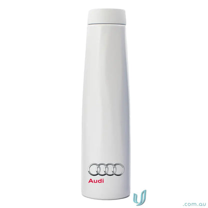 White Audi water bottle from Calypso 750ml stainless steel double walled vacuum insulator