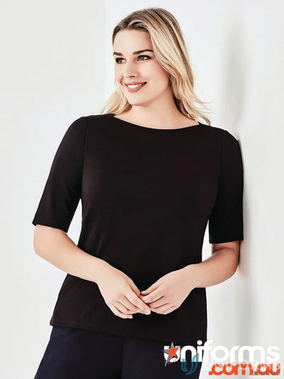Camille Womens Top black boat-neck top perfect for casual wear and aged care