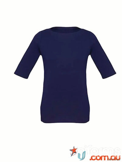Navy blue Camille Womens top with three-quarter sleeves, perfect for aged care or casual wear