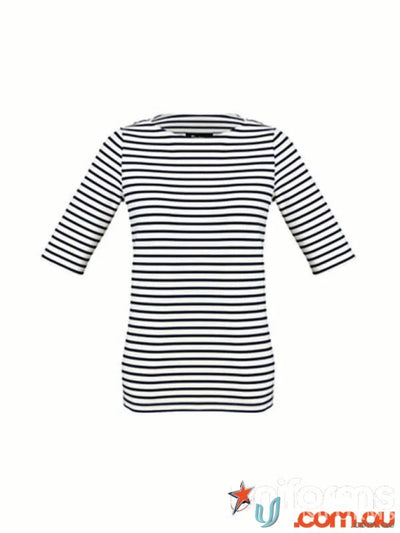 Camille Womens Top with striped three-quarter sleeve shirt, perfect for casual wear