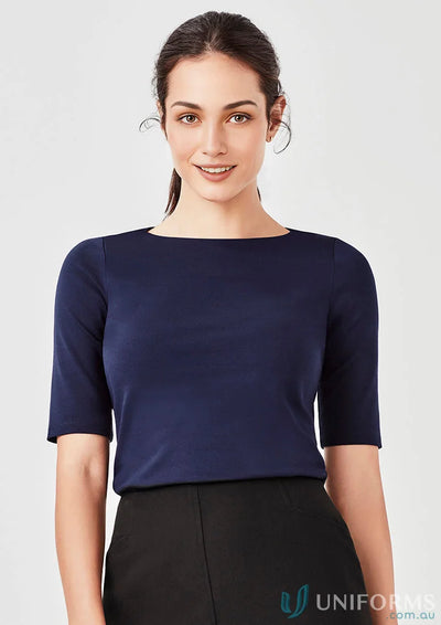 Navy blue boat neck Camille Womens Top perfect for casual style and aged care comfort